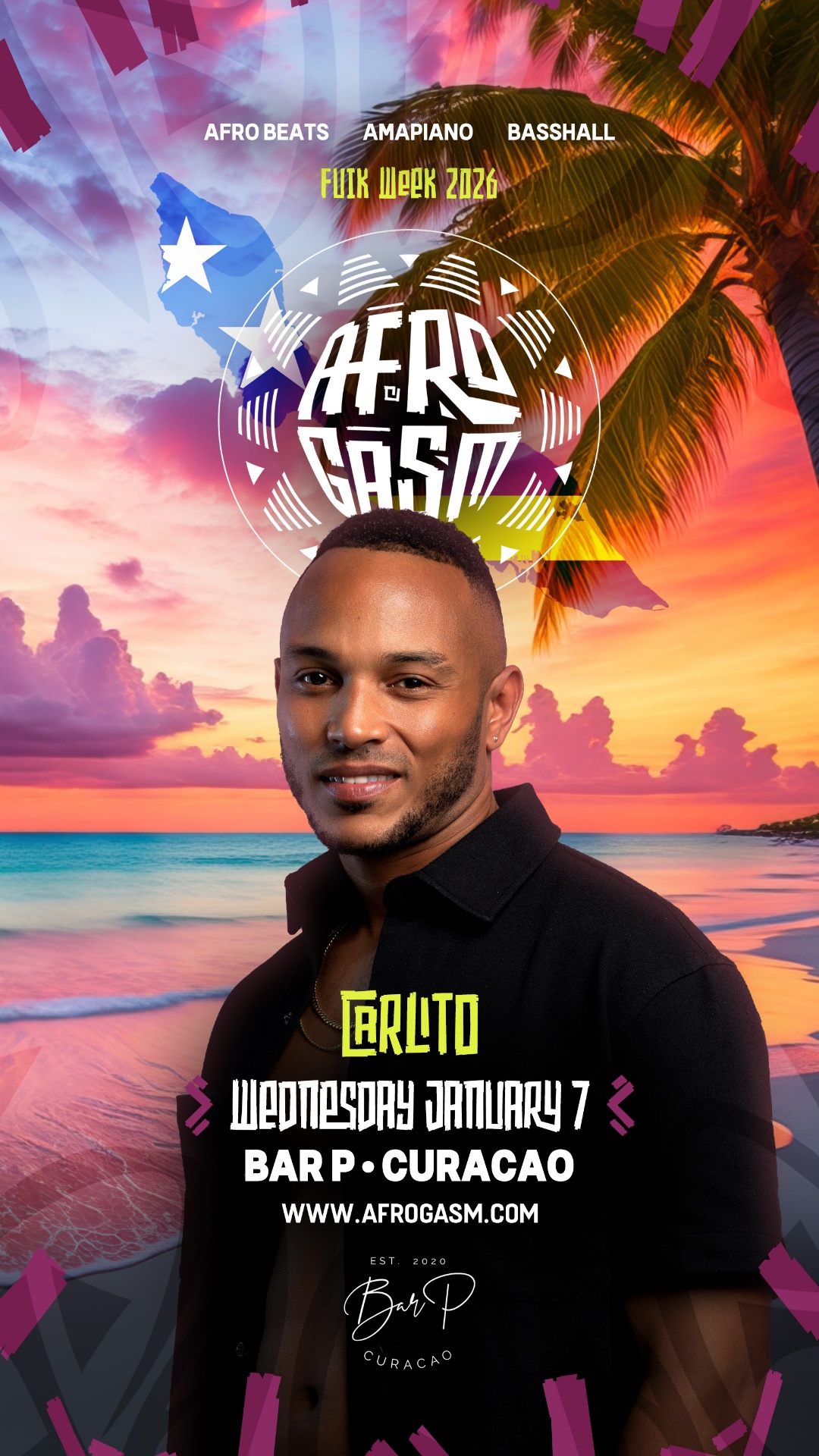 Portrait of Carlito, performing at AfroGasm AfroGasm Curacao on 8 January 2026