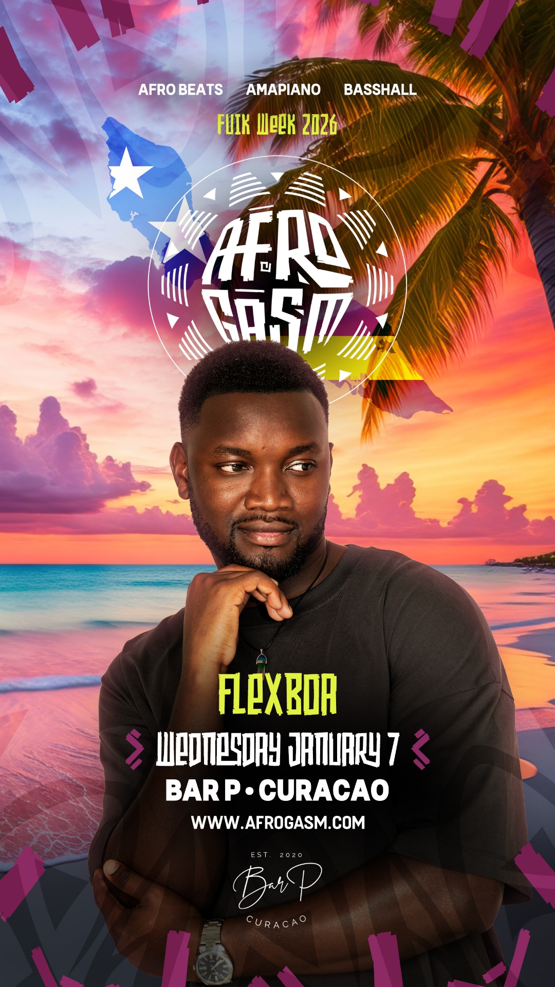 Portrait of Flex Boa, performing at AfroGasm AfroGasm Curacao on 8 January 2026
