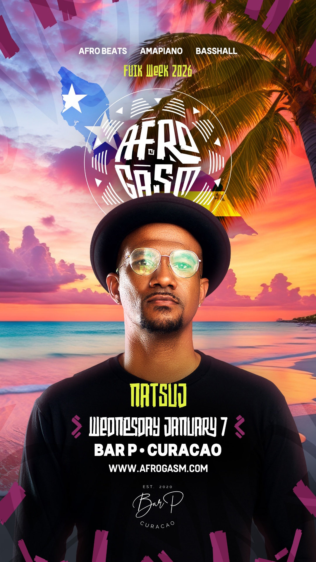 Portrait of Natsuj, performing at AfroGasm AfroGasm Curacao on 8 January 2026